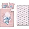 Aymax Stitch - Parure da letto 3 pezzi, rosa, 100% cotone, copripiumino 140 x 200 cm + federa 65 x 65 cm e lenzuolo 90 x 200 cm