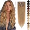 SEGO Extension Clip Capelli Veri 8 Fasce Singole - 100% Remy Human Hair Lisci Lunghi Parrucca Donna 35 cm (60 g) #27 Biondo Scuro