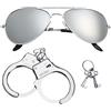 NYGGTYK 1 paio di occhiali da sole argentati con 1 manette in ferro, costume da cosplay, costume da predatore, occhiali da sole alla moda, occhiali da sole in metallo, adatti per cosplay, spettacoli