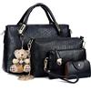 Sipobuy Donna Set 4Pcs Borsa a mano Hobo pelle PU Borsa grande + Borsa + Borsa a tracolla + Porta carte Marrone, Nero