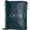 TENDYCOCO , portafoglio pieghevole in vera pelle con , doppia cerniera, tasche portamonete, porta carte di credito, pochette con catena antifurto per donna/uomo (rosso)