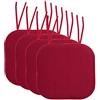 Sweet Home Collection, Cuscino per sedia in memory foam, con laccetti, motivo a nido d'ape, retro in gomma antiscivolo, forma quadrata arrotondata, 40 x 40 cm, rosso, 4 pezzi