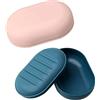 Kelio Portasapone con coperchio,portasapone 2 pezzi,contenitore portasapone da viaggio,doccia portatile perfetto per bagno,viaggi,campeggio(Rosa + blu scuro)