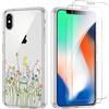 Yoedge Cover per iPhone X/XS 5.8 Pollici con 2 Pellicola Vetro Temperato Protettiva, Aesthetic Disegni Trasparente Custodia, Silicone TPU Antiurto Bumper Ultra Sottile Case per iPhone X/XS, fiore 03