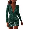 MJGkhiy Vestito Donna Elegante Curvy Maniche Lunghe/Corto Abiti da Festa Moda Vestiti con Paillettes Scollo a V Abito da Cocktail Mini Vestito Abbigliamento Saldi Abito da Natale