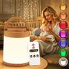 One Fire Luce Notturna Bambini, 10 Colori Dimmerabile Lampada Notturna per Bambini, Ricaricabile Lampade da Comodino,Telecomando+Timer Lampada Touch Lampada a Batteria Portatile[Colore Della Grana del Legno]