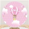 Renaiss 2.3m Orso con mongolfiera Sfondo rotondo Nuvole del cielo rosa Doccia per bambini Sfondo poliestere ragazze compleanno decorazione festa Puntelli fotografici per la rivelazione di genere