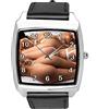 TAPORT® Orologio quadrato al quarzo in pelle nera per fan Hot ASS E2, Nero , Cinturino