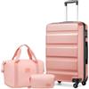 Kono Set di valigie da viaggio in ABS rigido con serratura TSA e borsa da viaggio espandibile e borsa da toilette, Nude+rosa, 24 Inch Luggage Set, alla moda