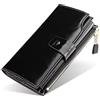 FORRICA Donna Portafoglio in Vera Pelle Lungo Portamonete Cellulare Portafogli Grande Borsellino Donna Borsa Clutch RFID Blocco Porta Carte di Credito Nero