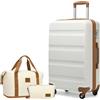 Kono Set di valigie da viaggio in ABS rigido con serratura TSA e borsa da viaggio espandibile e borsa da toilette, Bianco panna, 28 Inch Luggage Set, alla moda
