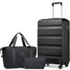 Kono Set di valigie da viaggio in ABS rigido con serratura TSA e borsa da viaggio espandibile e borsa da toilette, Nero, 24 Inch Luggage Set, alla moda