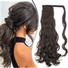 Dcbaboo Coda Capelli Extension Ricci 60cm Coda Finta Capelli Sintetici Posticci per Capelli Ondulati Extension Coda Capelli Finti Clip Coda di Cavallo Mossi Lunghi Wrap Ponytail, Marrone Cioccolato