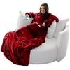 Brandsseller - Coperta per guardare la TV morbida con maniche a effetto cashmere, sacca copri piedi e 2 tasche, 150 x 180 cm, colore rosso