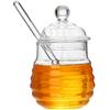 GuDoQi Vaso per Miele in Vetro da 250ml Barattoli di Miele con Coperchi e Bastoncino, Trasparente Contenitore in Vetro Dispenser per Sciroppo