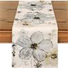 Weldomcor Runner da Tavolo Beige Flower 32x240cm Tovaglia Lavabile Runner da Tavolo Floreale Vegetale Decorativo Estivo Moderno per Sala da Pranzo e Cucina