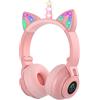 JYPS Cuffie Bluetooth con orecchie e corno di unicorno, per bambini, wireless/cablate, con luci LED, cuffie over ear con microfono e slot per schede SD, per iPad/Kindle/tablet (rosa)