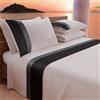 PETTI Artigiani Italiani - Set Lenzuola Letto Matrimoniale con Doppia Balza in Raso 4 Pezzi 180x200 Lenzuola in Percalle di Cotone - Lenzuolo con Angoli, Lenzuolo sopra e 2 Federe, Nero