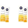 NIVEA SUN UV Viso Anti-Età FP 50 in tubetto da 50 ml,Crema viso antirughe con Coenzima Q10, Crema solare viso 50 per uso giornaliero, Crema antimacchia viso con azione anti-età (Confezione da 2)