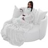 Brandsseller - Coperta per TV morbida con maniche in effetto cashmere, sacco copripiedi e 2 tasche, 150 x 180 cm, colore bianco