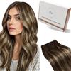 Hetto Extension Capelli Veri Tessitura Biondi 100g 50cm Extension Tessitura Capelli Lisci Remy Matassa Capelli Veri Umani Dritto Balayage Marrone Scuro Mix Biondo Caramello #4/27/4