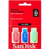 SanDisk 32GB Cruzer Blade USB Flash Drive , Blue/Pink/Green, 3count(Pack of 1)