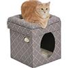 MidWest Homes for Pets Feline Nuvo Curious Cat Cube, nascondiglio pieghevole per gatti con giocattolo, letto rinforzato, fungo diamante, pelliccia sintetica