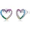 Qings Orecchini a forma di cuore arcobaleno in argento Sterling 925 con zirconia cubica colorata ipoallergenica per orecchie sensibili, regalo di compleanno per donne e ragazze,