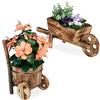 Relaxdays Carriole Portafiori in Legno, Set 2X Carretti Giardino, Porta Vasi dal Design Vintage, Giardinaggio, Naturale