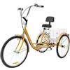 YESTAIM Triciclo adulto da 24 pollici, bicicletta vecchia, triciclo umano alimentato senza luci, bicicletta a 6 velocità in cestello leggero, altezza regolabile, pieghevole giallo