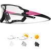 KINGSEVEN Occhiali da Ciclismo per Uomo Donna Bicicletta Sport MTB Occhiali da sole per Bici da Strada Lenti Fotocromatiche LS-911 (Rosa fotocromatico)