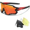 KINGSEVEN Occhiali da ciclismo polarizzati per uomo Donna Bicicletta MTB Occhiali da sole per bici da strada con 4 lenti intercambiabili LS-911 (Rosso/Arancione)