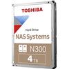 Toshiba Disco rigido interno N300 4TB NAS da 3,5, CMR SATA 6 GB/s, 7200 giri/min, 256 MB di cache - HDWG440XZSTA