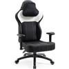 Dowinx Sedia da gioco con pelle PU, seduta da gioco, ergonomica, per persone pesanti, schienale alto, sedia da PC, sedia recliner per grandi e grandi persone (bianco e nero)
