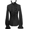 YILEEGOO Camicie da donna vintage vittoriane abbottonate con colletto alla coreana Frilly volant camicette gotiche top a maniche svasate retrò, Nero , XXL