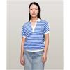 Tommy Hilfiger Maglietta Polo Maniche Corte Donna Regular Fit, Multicolore (Breton Ecru/Blue Spell), XXS