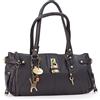 Catwalk Collection Handbags - Vera Pelle - Borsa a Spalla con Lucchetto/Borse a Mano - Con Ciondolo a Forma di Gatto - Chancery - NERO