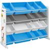SONGMICS Scaffale per Giocattoli, Mobile Cameretta a 4 Ripiani con 16 Contenitori Rimovibili in Plastica, Organizzatore Giochi per Bambini, Stanza dei Giochi, Bianco, Azzurro e Grigio, GKR070W03