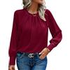 HANERDUN Camicia Donna Elegante Maglietta Donna Maniche Lunghe Camisa de Negocios Plisada con Cuello Redondo Blusa Casual Color Sólido