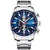 CURREN Orologio sportivo da uomo con fuso orario multiplo, quadrante blu, in acciaio inox, argento, 8351, Argento, 22, Bracciale