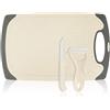 COM-FOUR® set 3 pezzi con tagliere, coltello da cucina e pelapatate - robusto tagliere da cucina in plastica - tagliere con pelapatate in ceramica e coltello per la cucina (color crema)