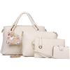 Sipobuy 4 pezzi, Borsa grande da donna in pelle PU con manico superiore, a tracolla, porta carte, marrone, beige