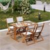 DEGHI Set pranzo tavolo 125x80 cm e quattro sedie pieghevoli in textilene bianco e legno di acacia - Aruba