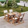 DEGHI Set pranzo tavolo 125x80 cm e quattro poltrone pieghevoli in textilene bianco e legno di acacia - Aruba