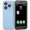 Topiky SOYES XS15 Mini Smartphone 3G, 3in WiFi 2GB 16GB ROM Super Mini Cellulare, Smartphone 3G Net Dual Sim Ultra Sottile Sbloccato per Bambini, Fotocamera 3D Glass Slim HD (Oceano