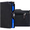 BEWMER Porta Carte di Credito 1 Schermato | Portafoglio Slim da Uomo e Donna | Porta Tessere e Documenti con Rfid Protection e Fermasoldi in Carbon Fiber (NeroElettricoBlu Con zip)