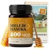 NaturalePiù Miele di Manuka 400+ MGO da 500 gr. Prodotto in Nuova Zelanda, Attivo e Grezzo, Puro e Naturale. Metilgliossale Testato da Laboratori Accreditati.