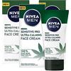 Nivea Men Sensitive Pro Crema Viso da Uomo Formula Vegan Ultra-Calming con Olio di Semi di Canapa e Vitamina E ad Azione Idratante ed Anti-Stress Texture ad Assorbimento Rapido - 3 Flaconi da 75ml