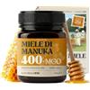 NaturalePiù Miele di Manuka 400+ MGO da 250 gr. Prodotto in Nuova Zelanda, Attivo e Grezzo, Puro e Naturale. Metilgliossale Testato da Laboratori Accreditati