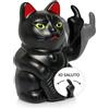 ANGRY CAT - Gatto fortuna Lucky Cat - Divertente gatto giapponese che saluta con dito medio puzzolente - Figura statuetta statua idea di regalo con braccio ondeggiante - nero, 15cm